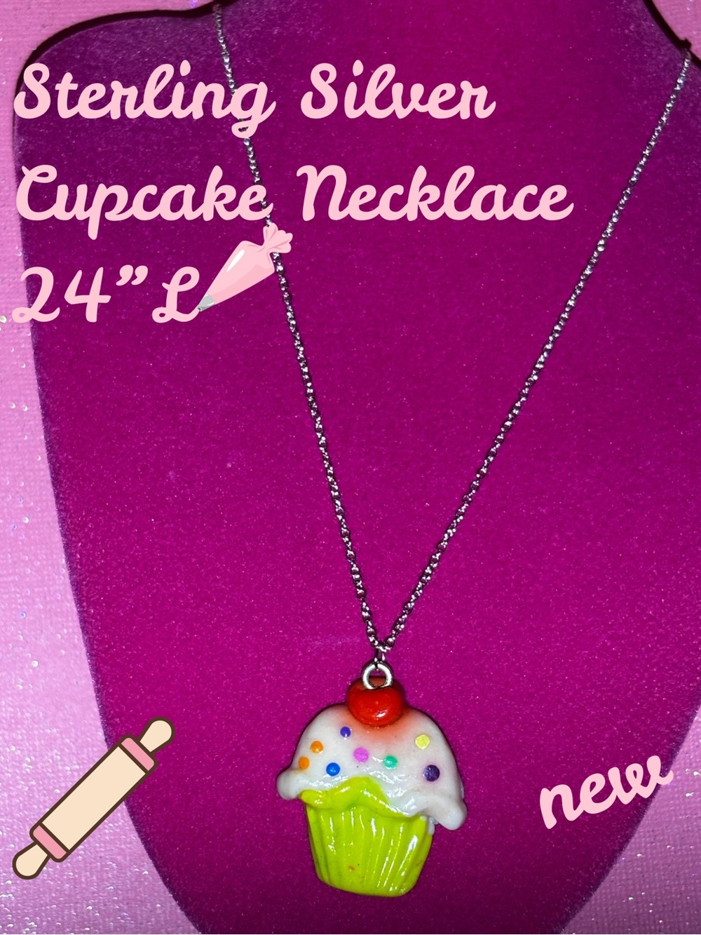 Rainbow Sprinkle Cupcake Muffin Necklace Bakery Roleplay Jewelry Sterling Silver